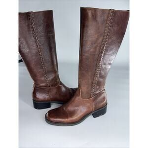 Nicole Brown Distressed Leather Zip Up Riding Boots Size 7.5